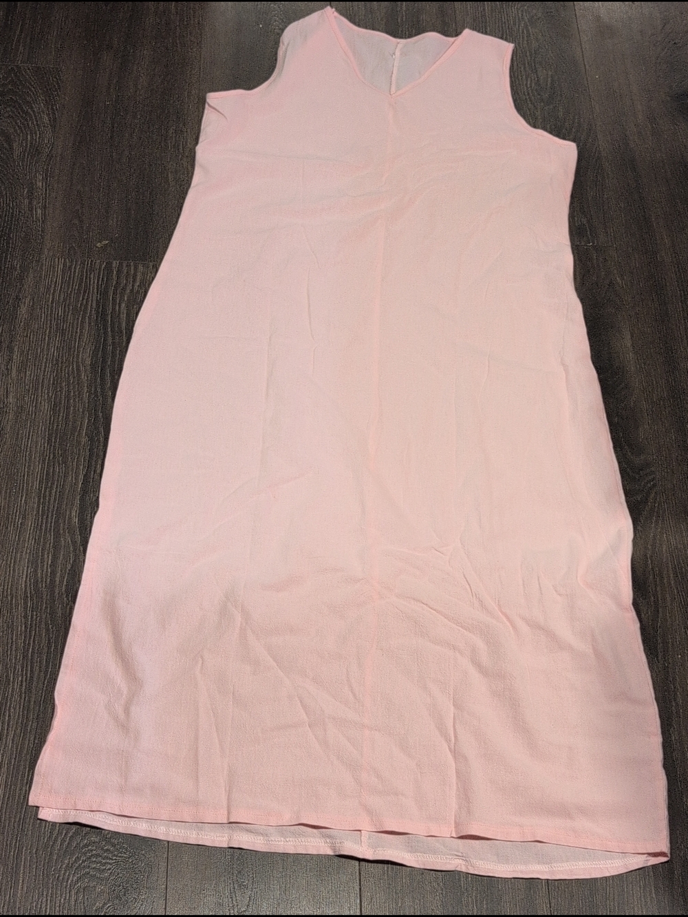Women’s Solid Pink V-Neck Sleeveless Maxi Dress Linen Long Length Regular XL